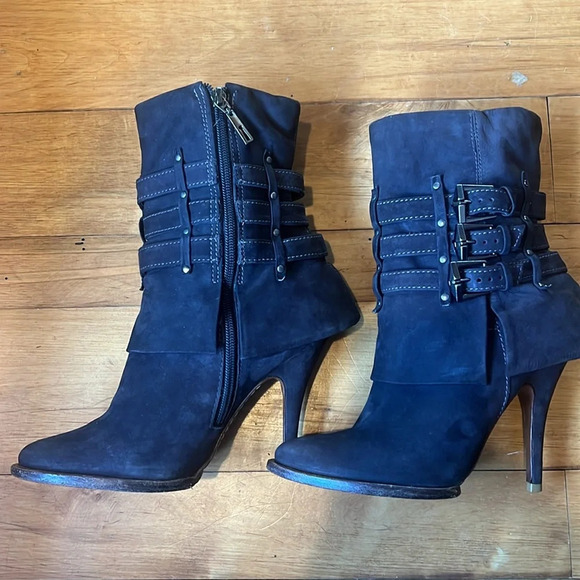 Schutz Dark Brown Leather Zip Up Buckled Heeled Boot Women’s 6B - Picture 7 of 8